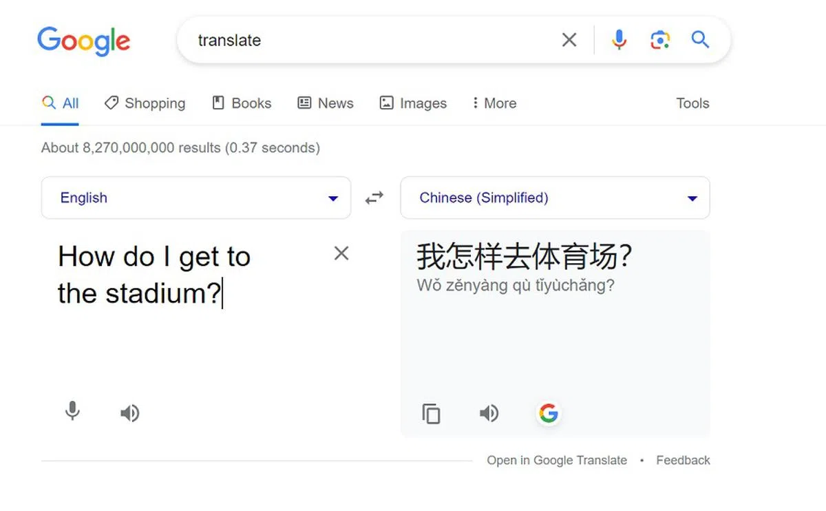 谷歌翻译等软件工具目前已经能应付简单的中英文翻译。（截图）