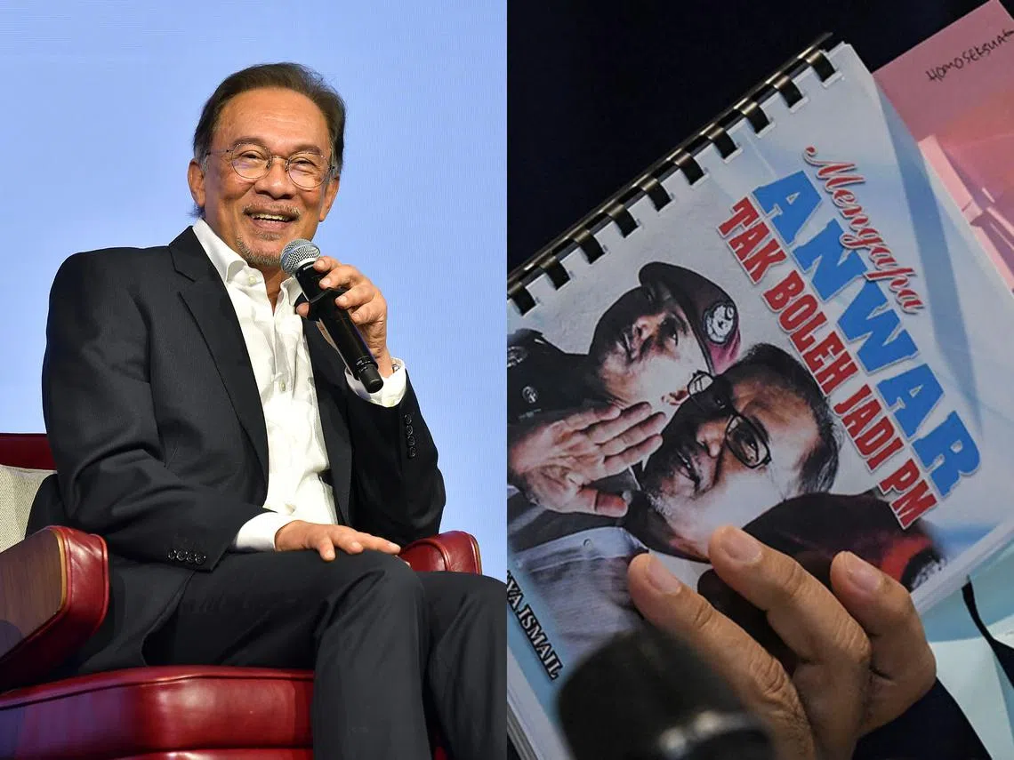 马国一名作家以40万令吉为代价向安华（左）兜售疑似诋毁安华的书籍版权。（李国豪制图）