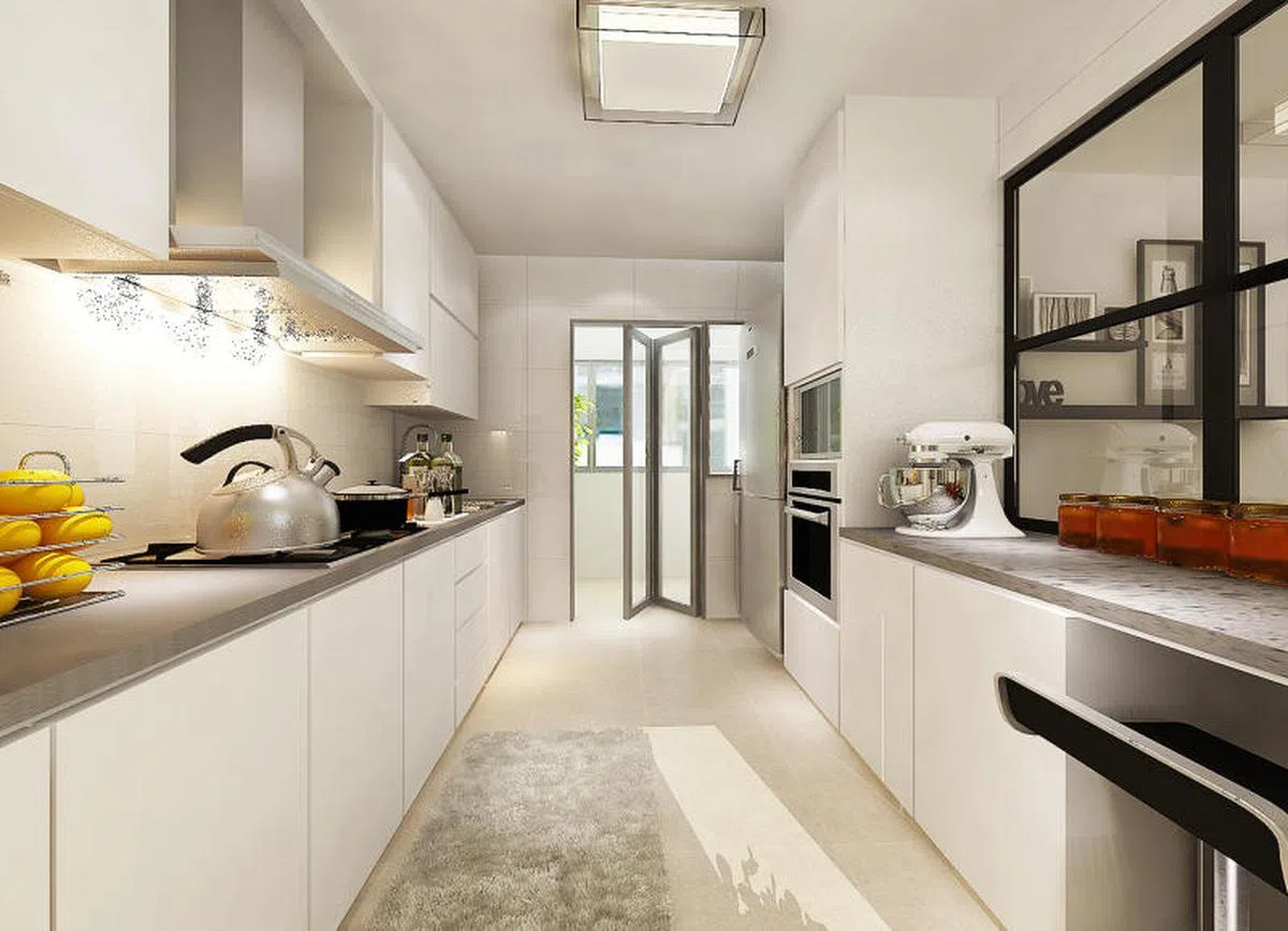  预购组屋厨房通过设计，可以营造出共管公寓的风格。 