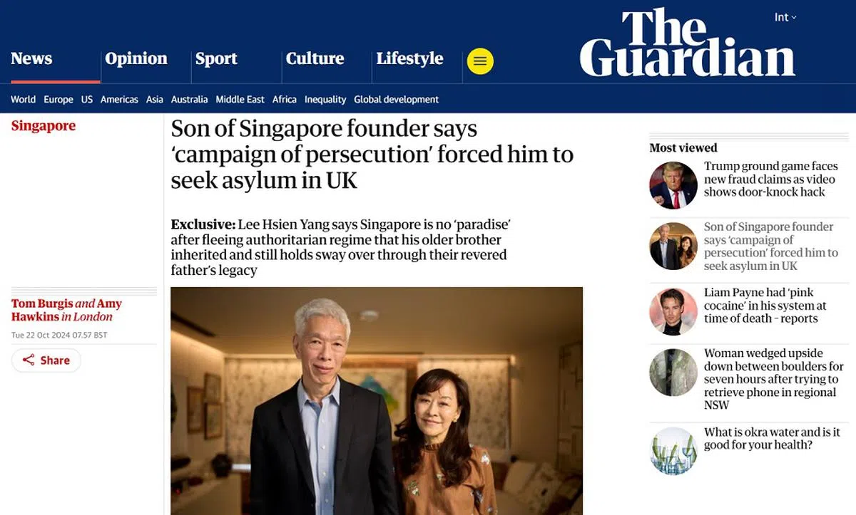 英国《卫报》与李显扬的专访。（截图）
