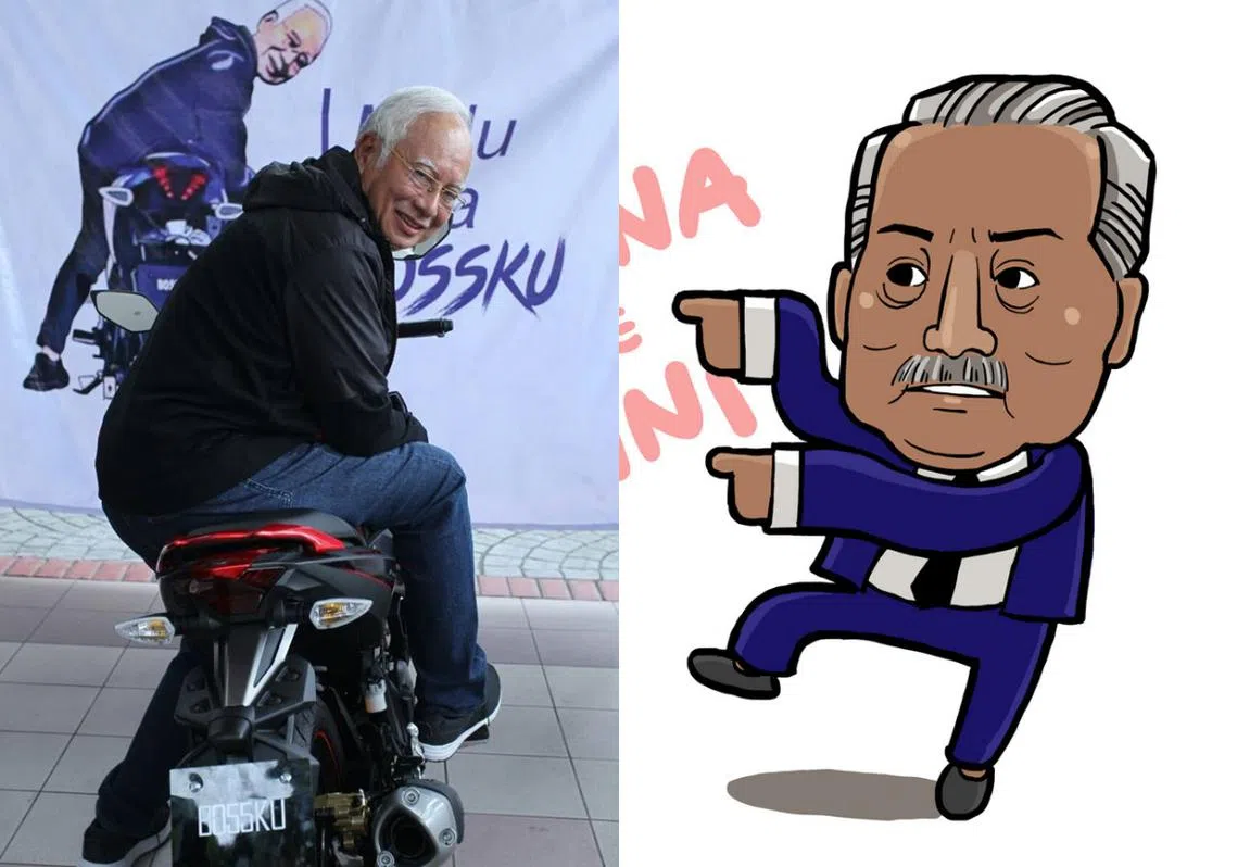 近日因涉贪被控的慕尤丁（右）被指有意仿效纳吉（左）的手法，借助操作舆情来掀起“阿爸旋风”。（红蚂蚁制图）