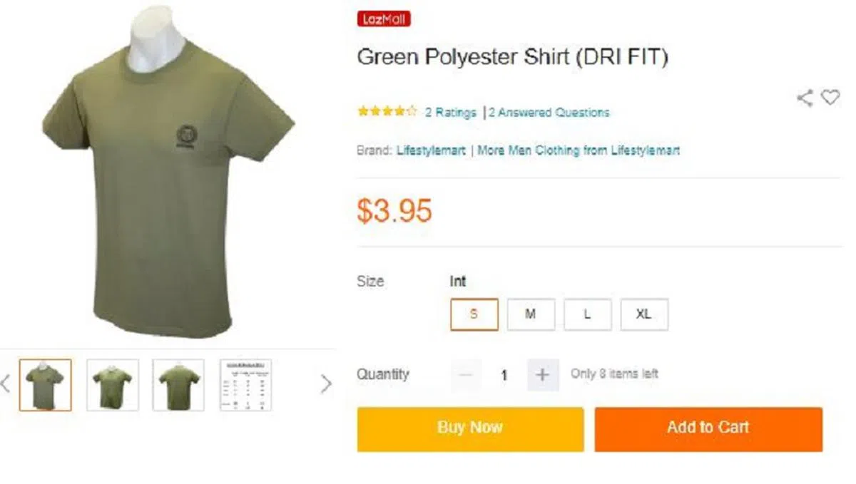 军用吸汗速干绿色便衣。（网站截图）​​​​​