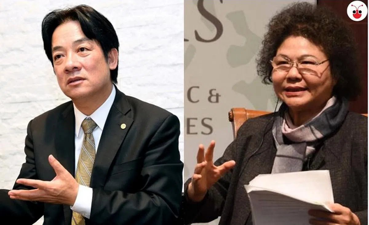  左起：行政院长赖清德和总统府秘书长陈菊。（张丽苹制图） 