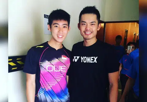 骆建佑（左）和林丹（右）合照。（骆建佑Instagram页面）