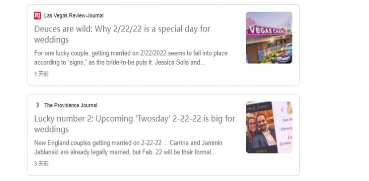 西方媒体也报道，2022年2月22日是情侣结婚的旺日。