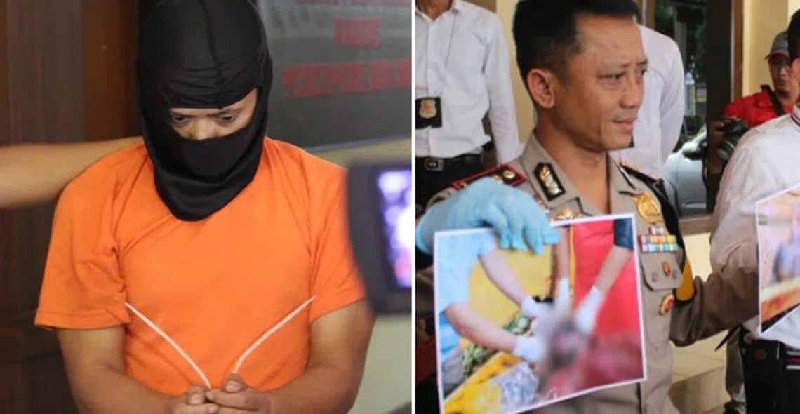 左为犯罪嫌疑人Faiz Nurdin，右为印尼警方展示案发地照片。（互联网）