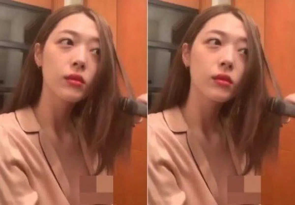  雪莉没穿胸罩，就上了Instagram Live直播中，不小心露出了胸部。（互联网） 