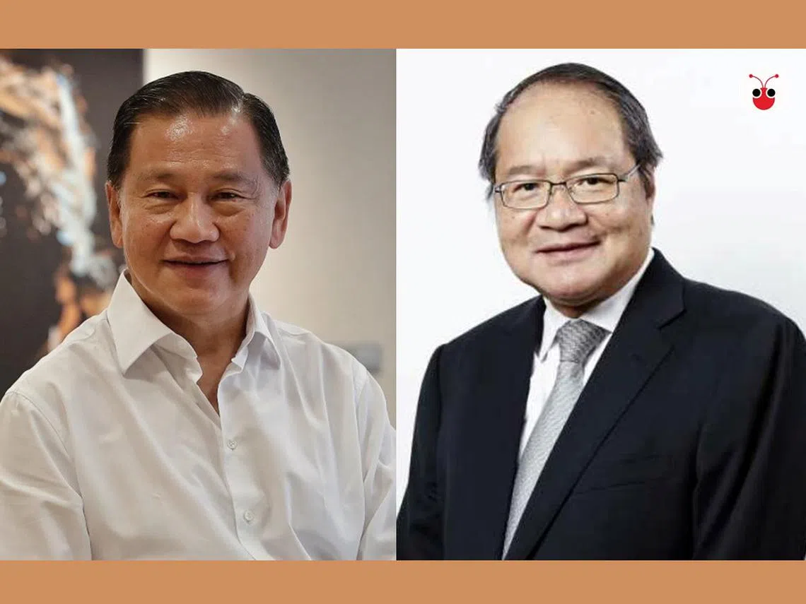 总检察署在9月9日发出的声明中澄清，总检察长黄鲁胜（右）与樟宜机场集团前主席廖文良（左）没有私交。（红蚂蚁制图）