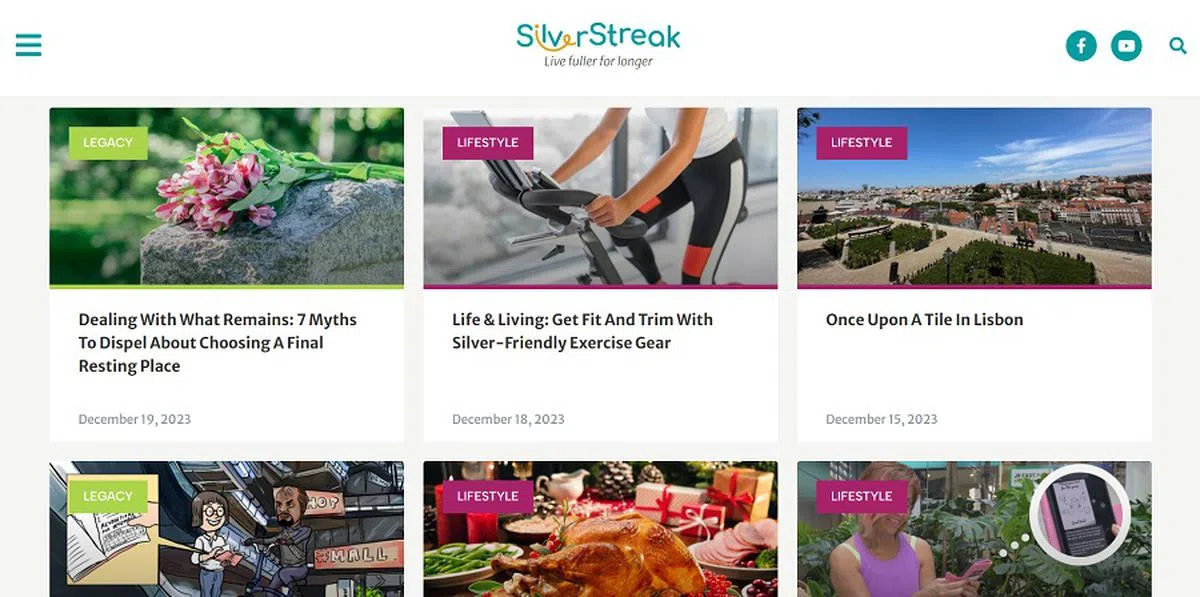 以“活得更充实、更长寿”为口号的资讯网站silverstreak.sg。（截图）