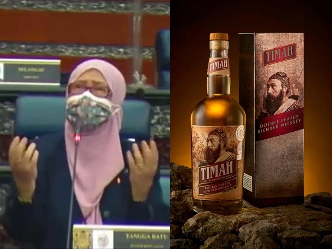 公正党冬牙峇株国会议员鲁斯娜认为，“Timah”的名字与马来女性的名字相似，使人在喝这个牌子的威士忌时仿佛在“喝着马来女性”。（红蚂蚁制图）
