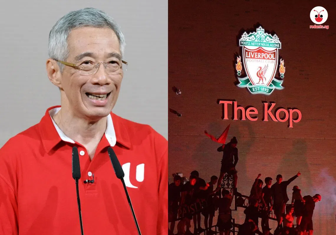 李显龙总理（左）今早发文祝贺利物浦夺冠，并恭喜本地球迷。（李国豪制图）