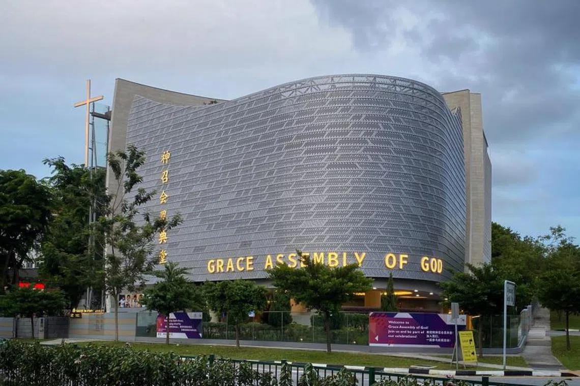 神召会恩典堂目前是本地最大的冠病感染群，人数增至16人。（海峡时报档案照）