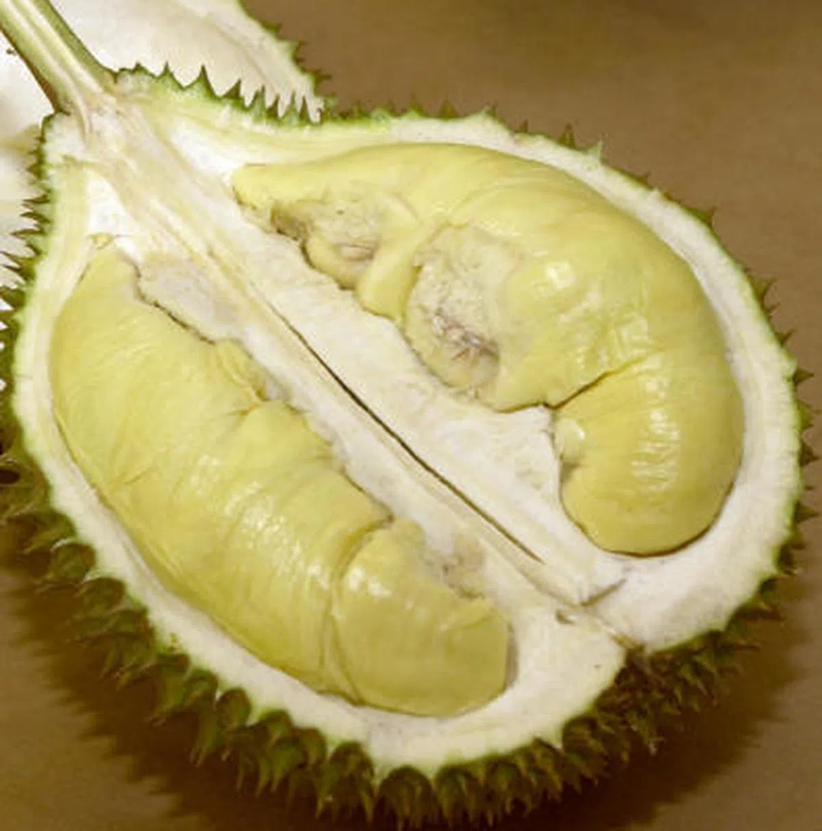  XO榴梿果肉淡黄偏白，肉质软湿，回味时有酒香。（新明日报） 