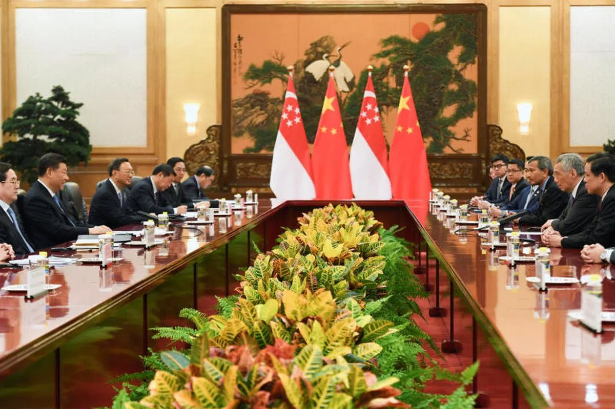  李显龙总理今早在人民大会堂与中国国家主席习近平会谈。（路透社） 