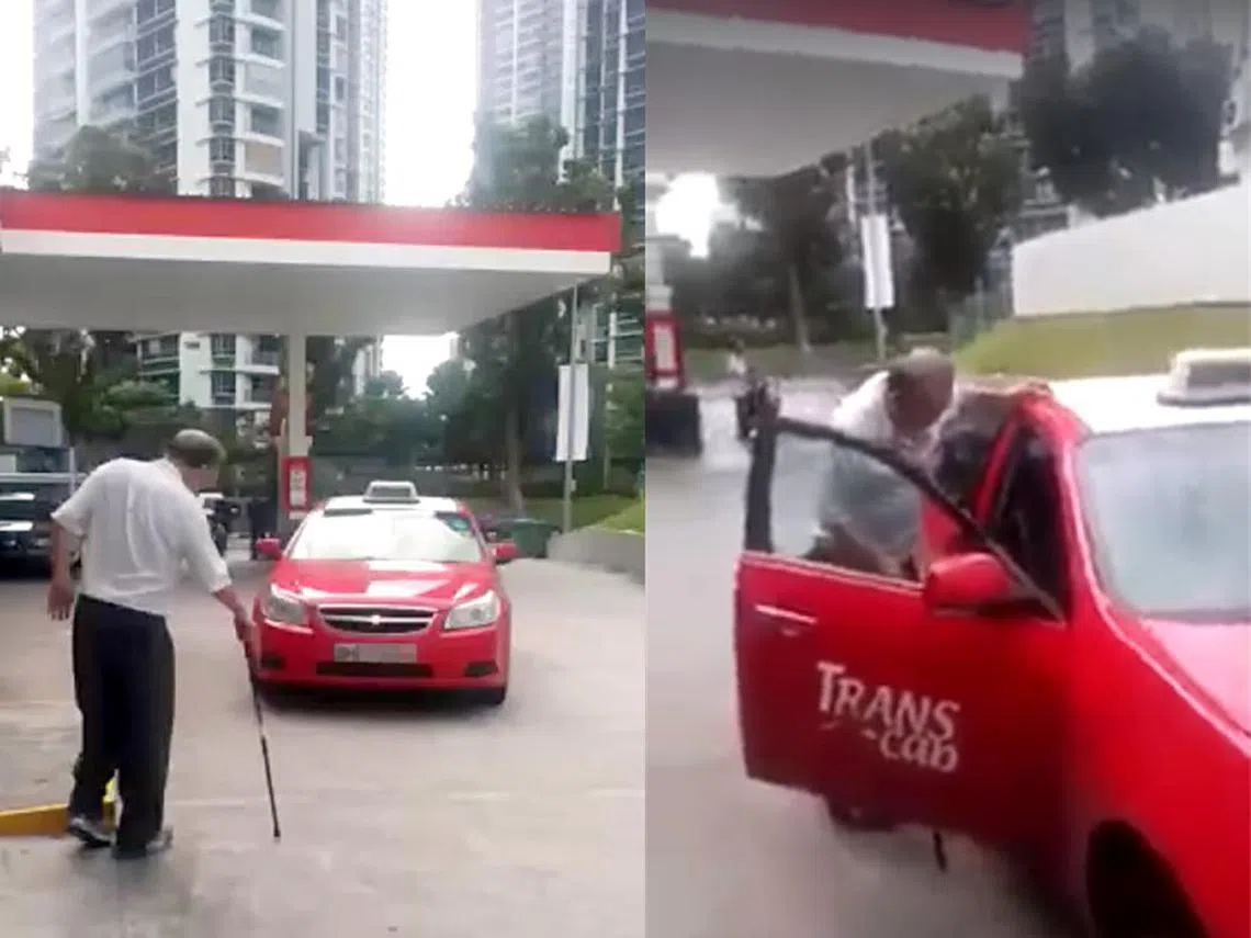 2016年拍摄的“拄着拐杖的德士司机”视频这两天又在网上疯传。（视频截图）