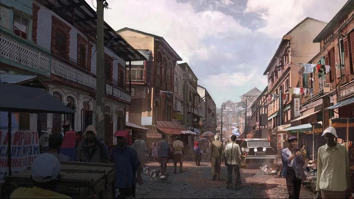 《南洋女儿情》将呈现“30年代牛车水”，图为场景蓝图。（长言传媒） 