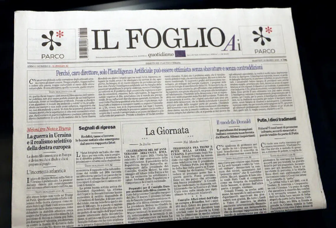 意大利《页报》利用AI声称的报纸《页报AI》。（Il Foglio）