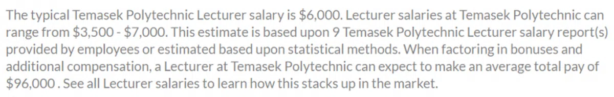  淡马锡理工学院讲师预测工资。（Glassdoor） 