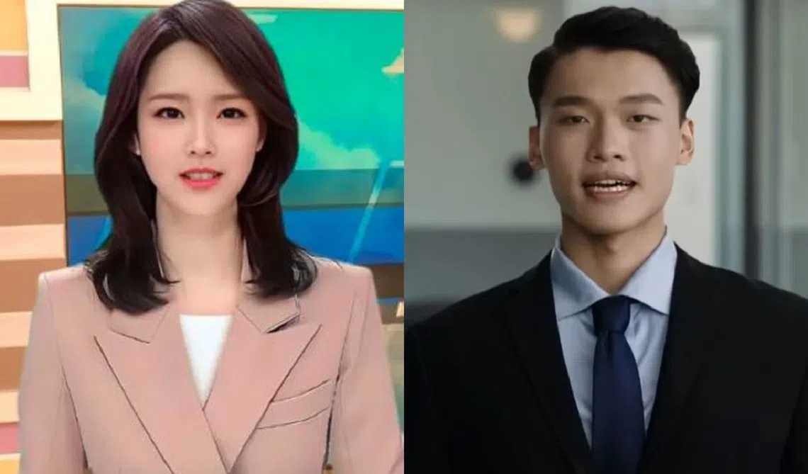 亚洲多个地方的AI主播近来陆续亮相。图为台湾的AI气象主播“敏熙”（左）和马来西亚的首个AI男主播Joon。（视频截图、取自Astro Awani／红蚂蚁制图）