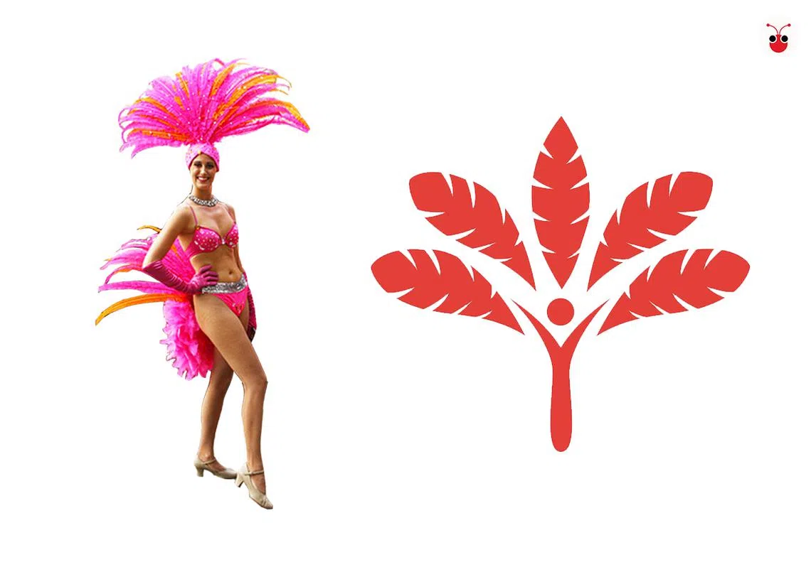 右边的是新加坡前进党的标志，左边是拉斯维加斯歌舞女郎。（曾庆祥制图） 