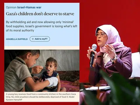 前总统哈莉玛5月23日在脸书发贴文形容，以色列对加沙实施的人道援助封锁，是“一场日益恶化的人道灾难”。（哈莉玛脸书 / 联合早报 / 红蚂蚁制图）