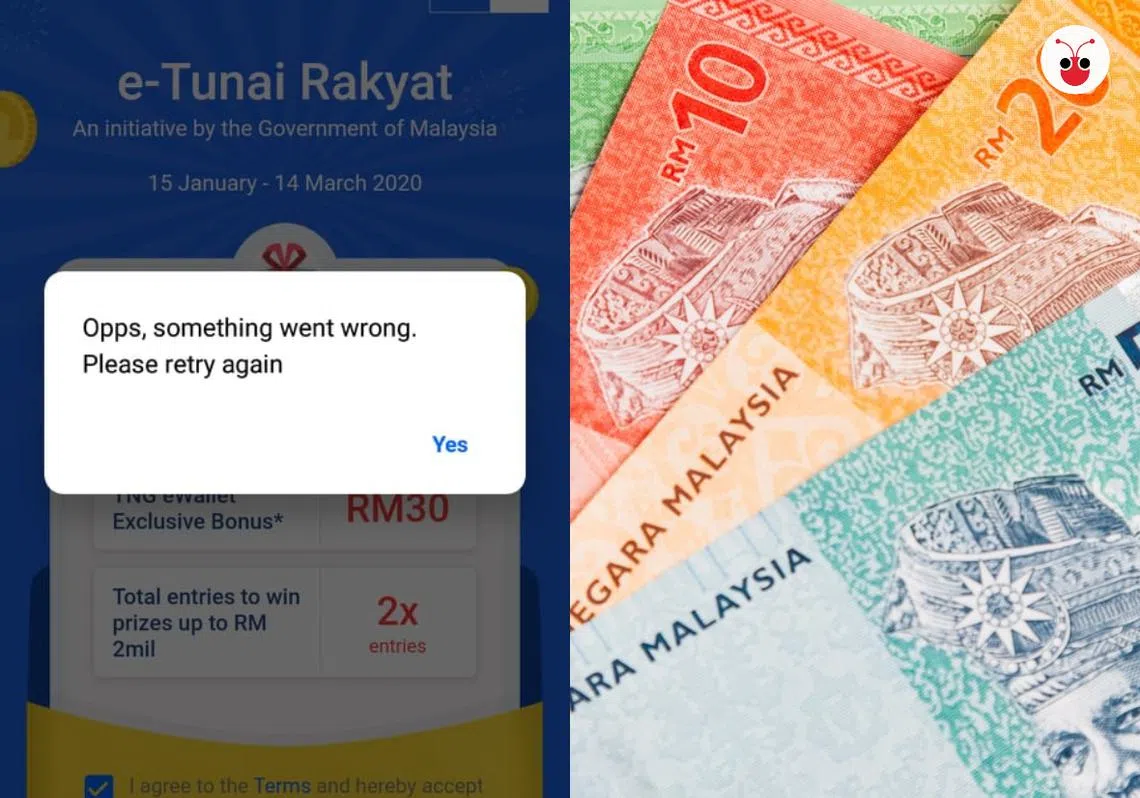 马国当局即日起开放民众申请领取30令吉电子红包，但电子钱包平台一早便陷入瘫痪。（李国豪制图）