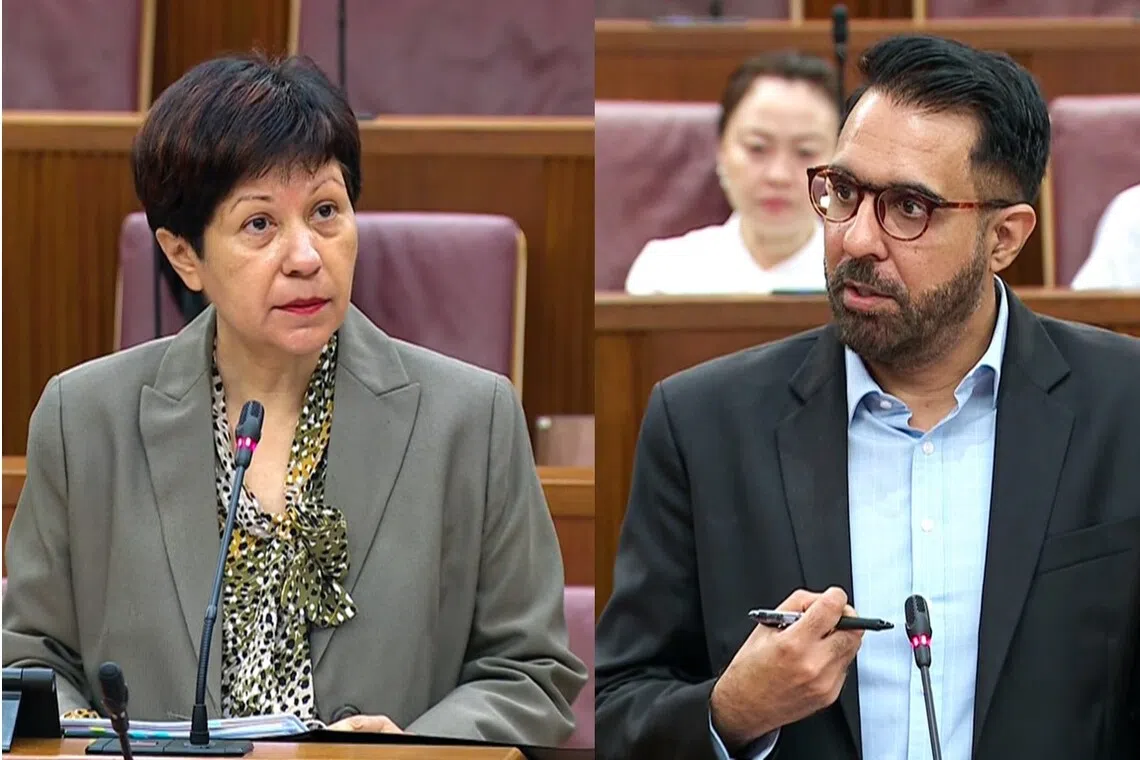 国会领袖英兰妮（左）与反对党领袖毕丹星（右）。