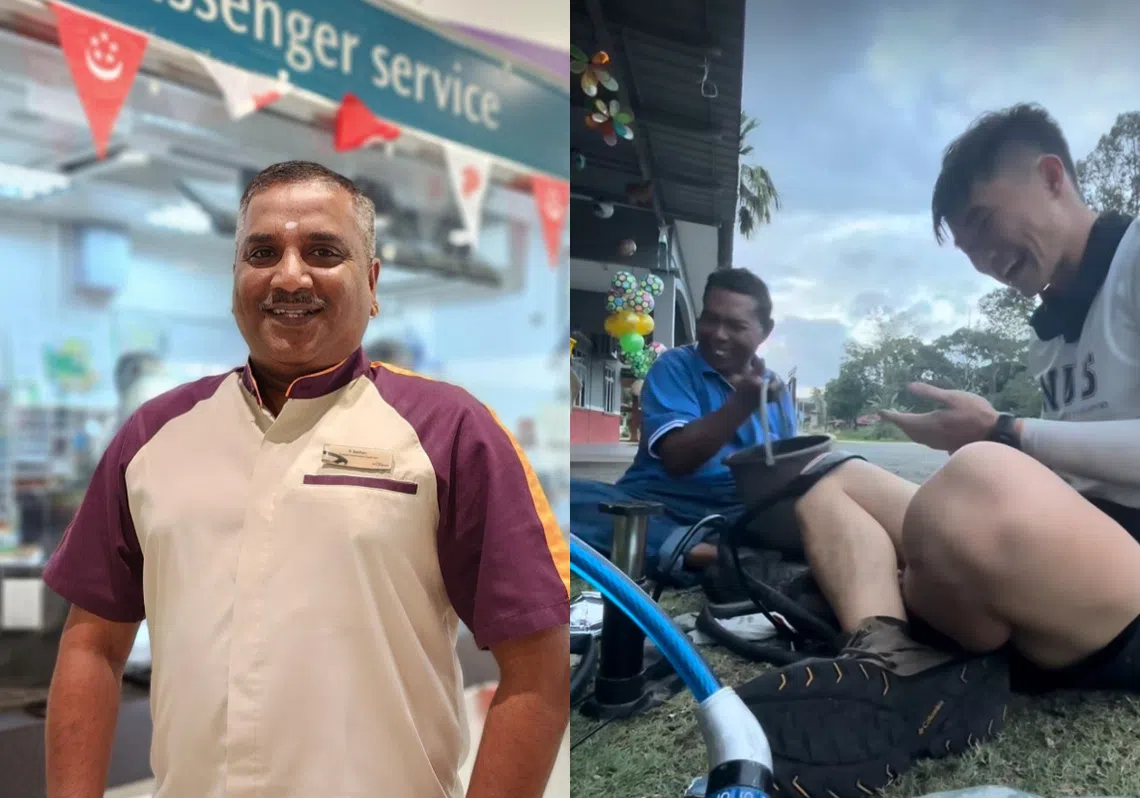 新捷运职员纳丹（左）热心协助遗失护照的马国男子赢得赞美，另一名在柔佛遇到麻烦的新加坡男子（右）则在当地感受到了甘榜村民浓浓的人情味。