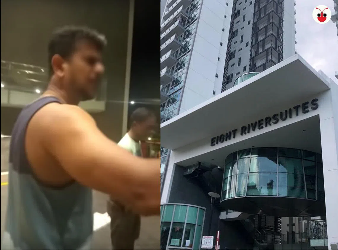 印度高管在屠妖节的夜晚对公寓保安人员进行言语攻击。（红蚂蚁团队制图／视频截图／TodayOnline）