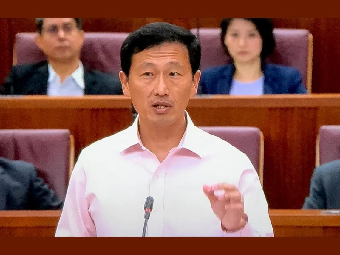 王乙康今天在国会上回应耶鲁—国大学院取消“新加坡的对话与异议”（Dialogue And Dissent In Singapore）跨学科课程事件。（国会视频截图）