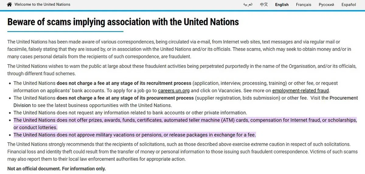 （联合国网站截图）