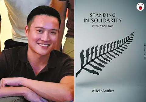 李佳鸿为悼念基督城枪击事件制作了一张银蕨设计图。（联合晚报/郭跃男制图）