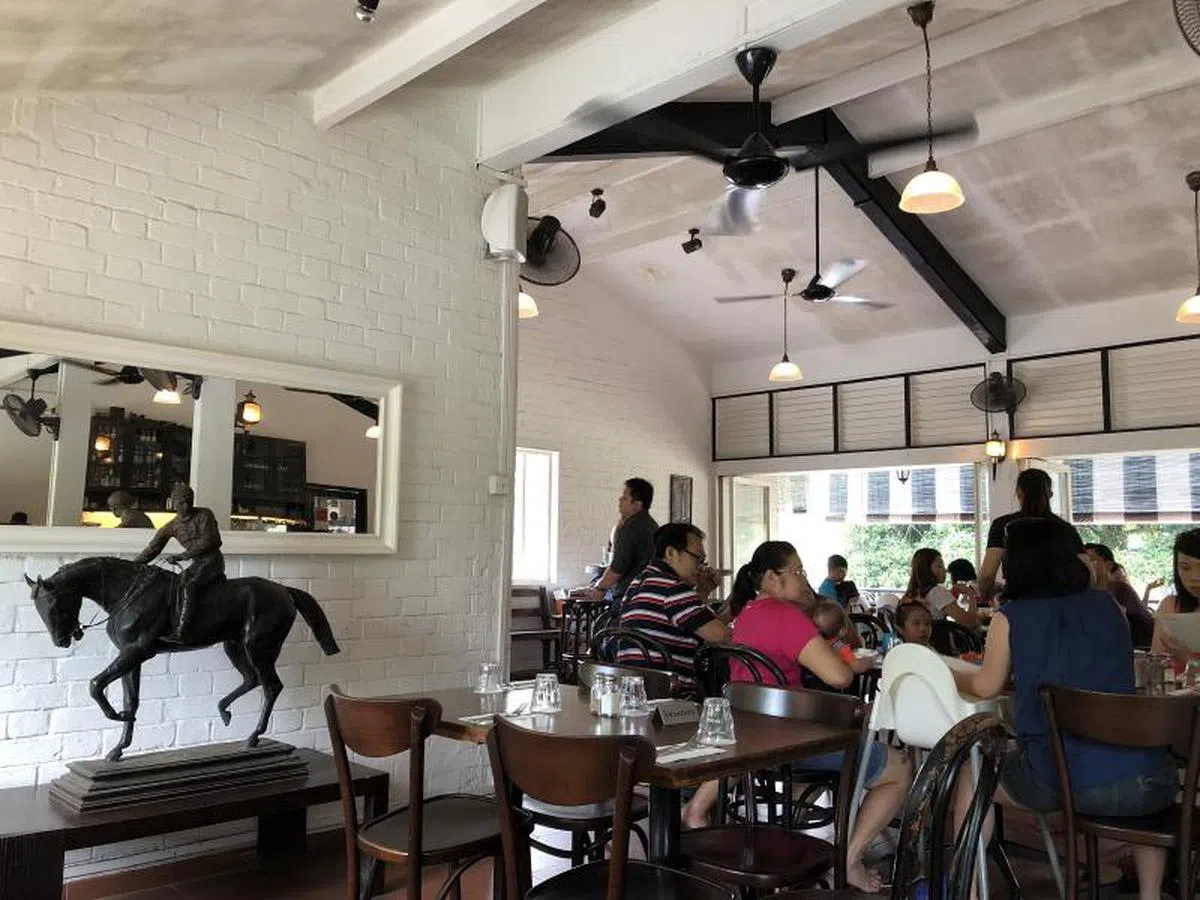  从咖啡厅内部的窗外望出去，可以看到在草坪上悠然散步戏耍的马儿。（张丽苹摄） 