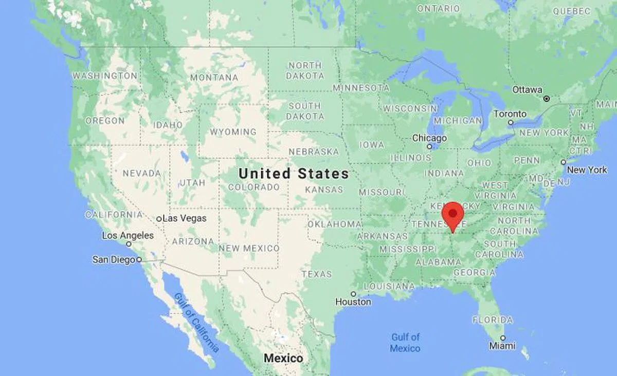  田纳西州位于美国中南部。（谷歌地图） 