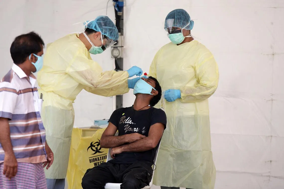 今天完成所有宿舍客工的冠病检测。（联合早报）