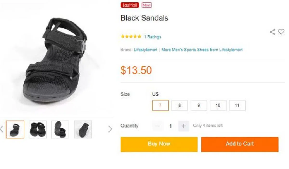 军用黑色拖鞋。（网站截图）