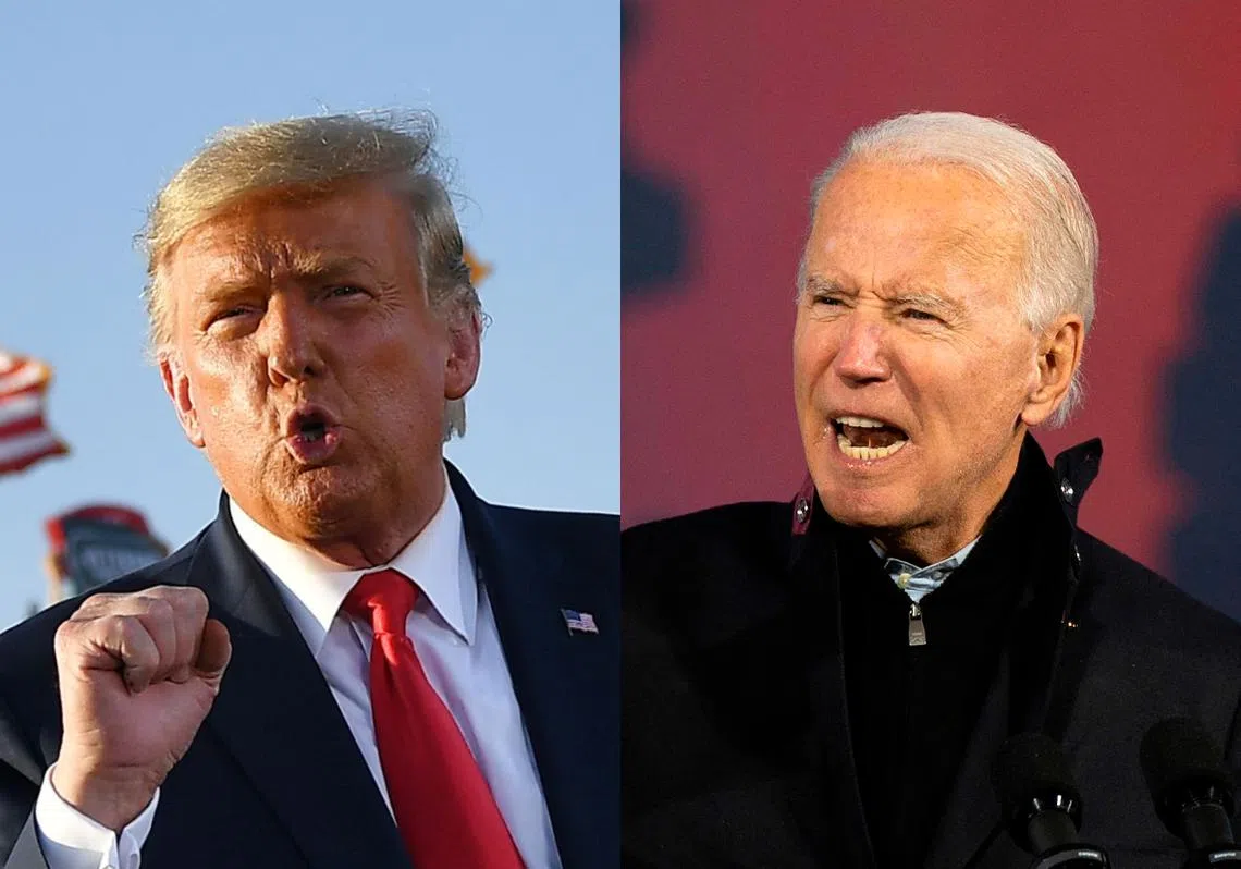 特朗普（左）和拜登（右）近日分别陷入和中国有关的丑闻。（李国豪制图）