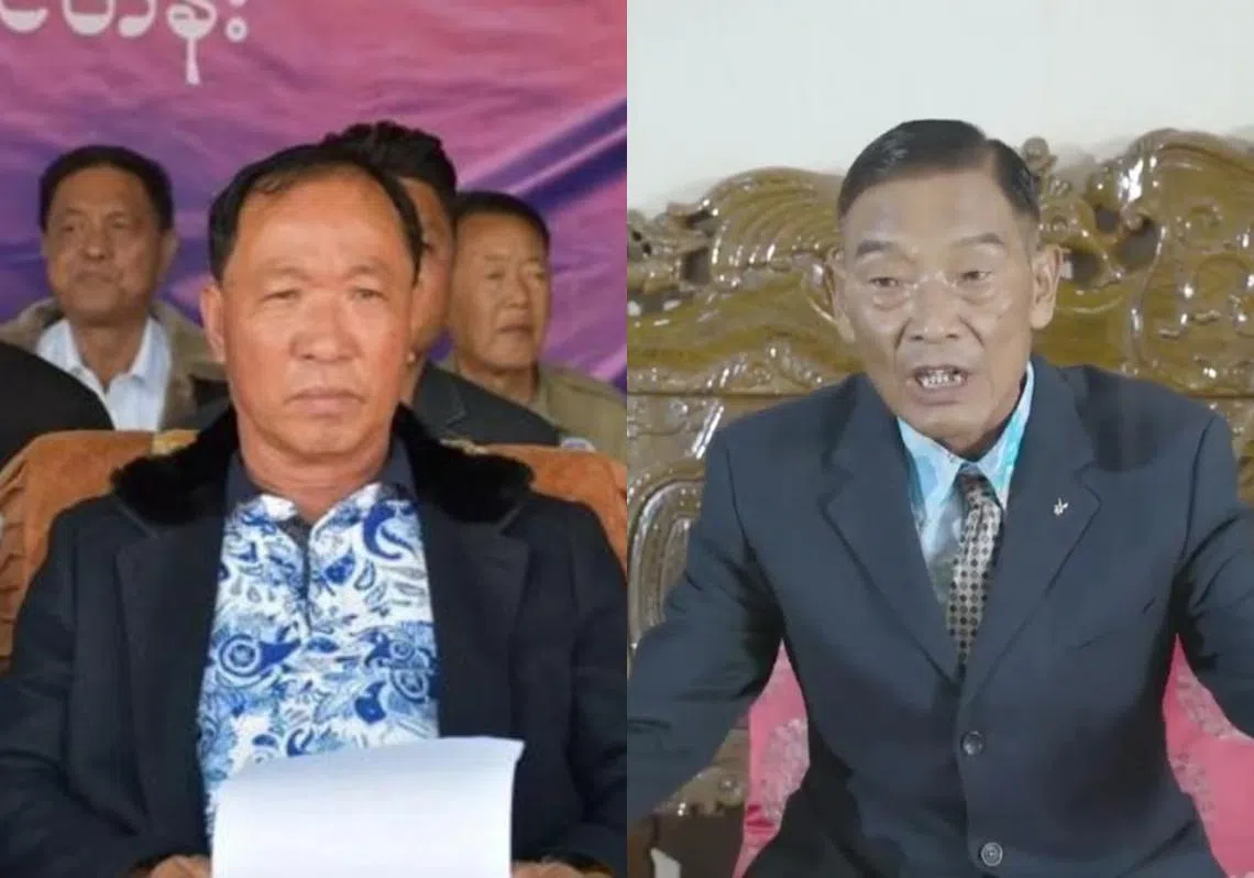 缅北诈骗头目明学昌（左）在逮捕行动中畏罪自杀，白所成（右）的家族成员则在反抗军的追击中身亡。（红蚂蚁制图）