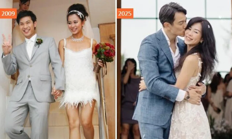 Michelle Chia at both her weddings