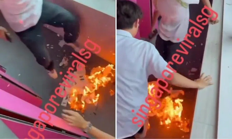 A group of teens in ITE uniforms were filmed setting fire to toilet paper.