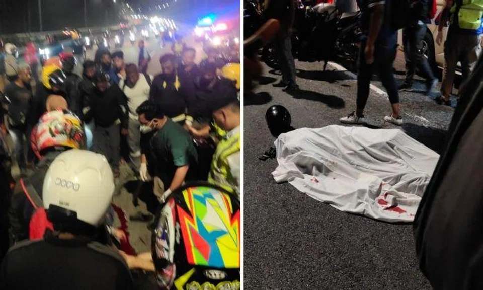 Pictures of the incident in a Facebook post show a number of motorcyclists gathered at the scene, surrounding the victim’s body.