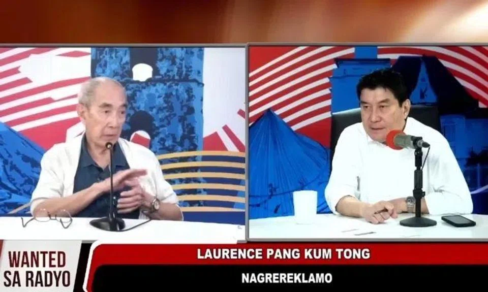  Mr Laurence Pang (left) appears during the Jan 17, 2025 episode of the public service programme of Filipino senator Raffy Tulfo.