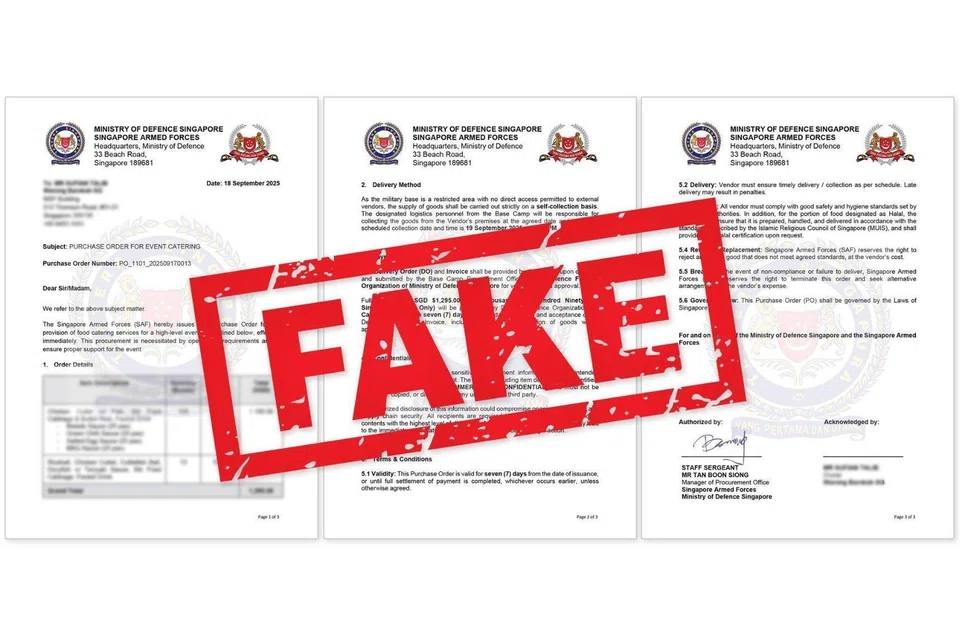 The Ministry of Defence said the cases involved the use of falsified procurement orders purportedly from the ministry or the SAF.