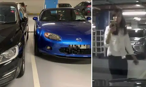 Woman who can't park properly at MBS tells driver to park properly
