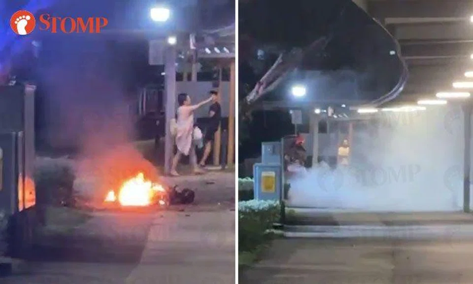 PMD catches fire at pedestrian walkway opposite Tampines Mall