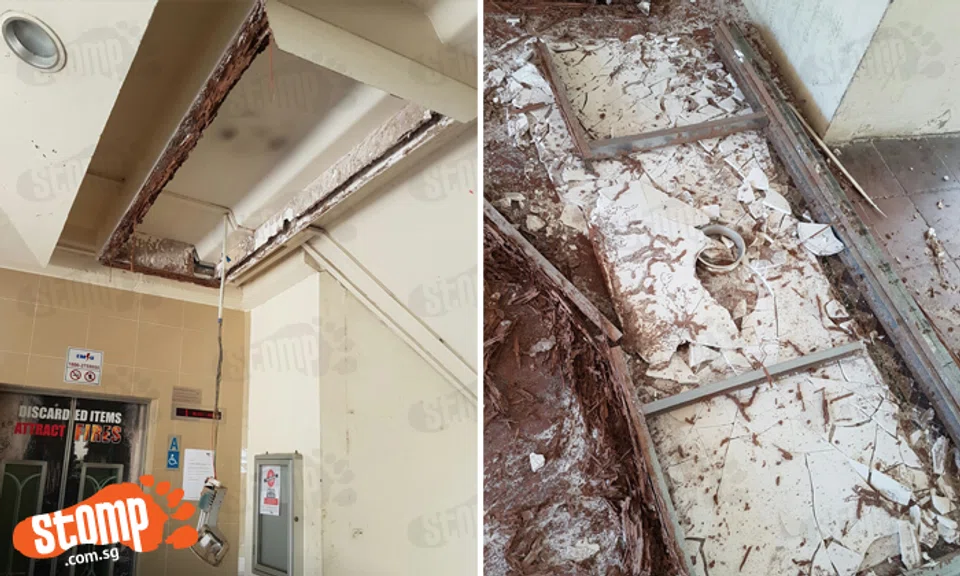 False ceiling at Tampines void deck collapses: Imagine if someone had been entering or exiting lift