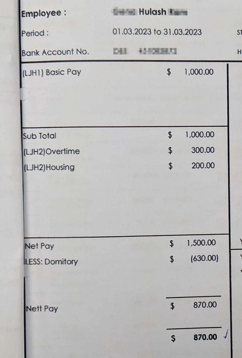 Gena Hulash Ram’s payslip