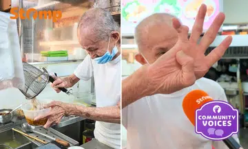 elderly hawker, noodle stall