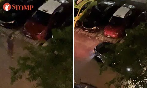 Convertible car driver revs engine to show frustration over 'stolen' lot at Tampines