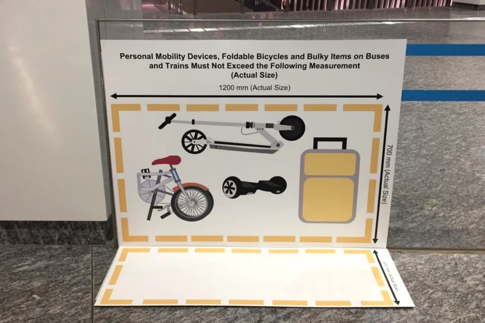 Commuters can carry foldable bicycles and PMDs on board public transport, provided they do not exceed the allowable size dimensions of 120cm by 70cm by 40cm.
